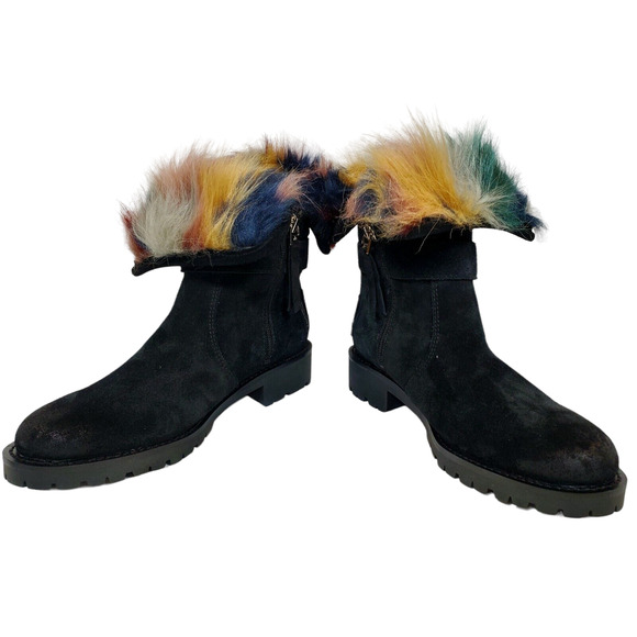 Sam Edelman Shoes - Sam Edelman Jeanie Black Suede Fur Lined Moto Combat Chelsea Boot Size 7M